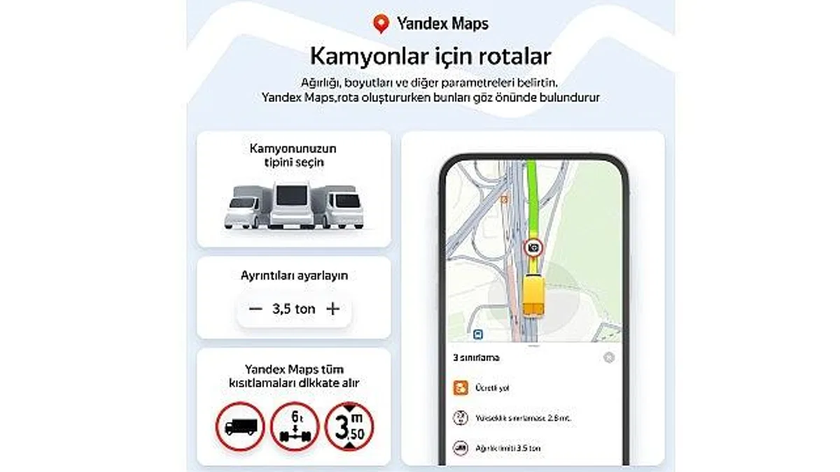 Yandex Maps, Kamyonlara Özel Navigasyon Özelliğini Türkiye'de Kullanıma Sundu