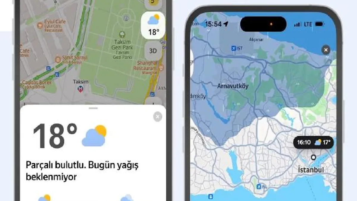 Yandex Maps'e gerçek zamanlı hava durumu tahminleri geldi