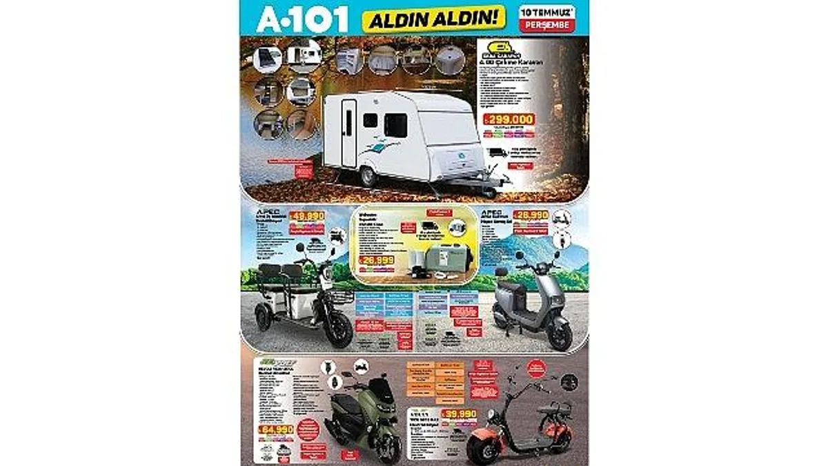 A101 10 Temmuz İtibarıyla Moped, Karavan ve Teknolojik Ürünleri Tüketicilere Sunuyor