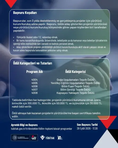 TÜBİTAKtan proje teşvik ödülleri başvurusu
