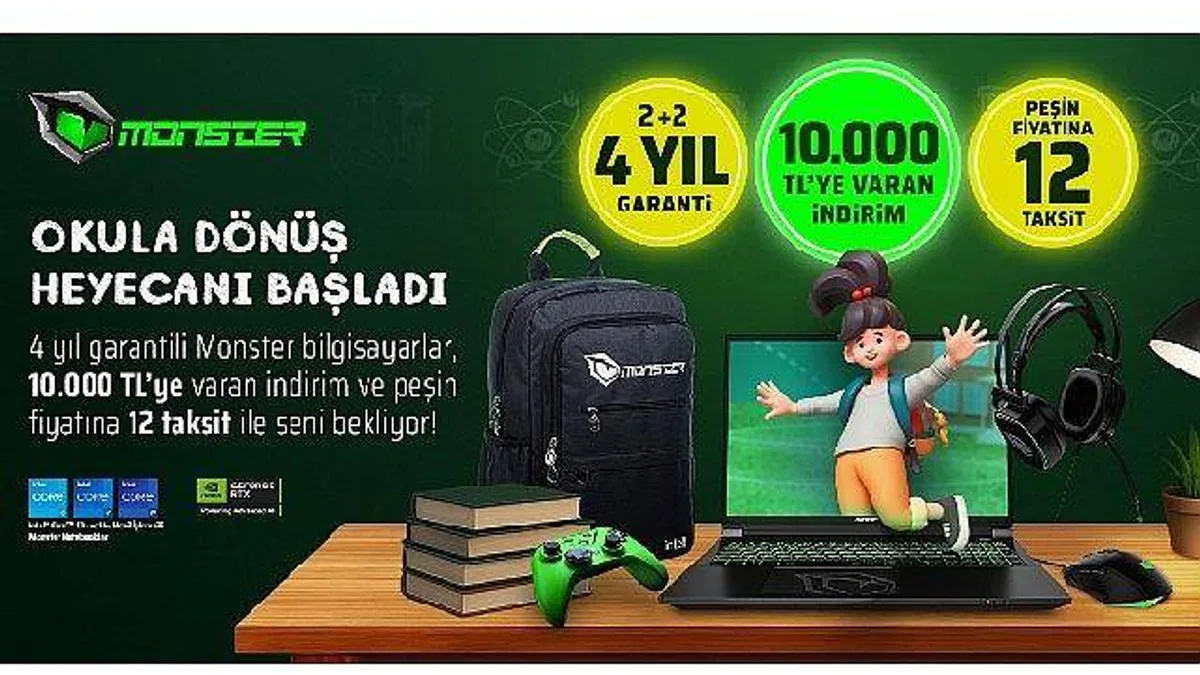 Monster'dan benzersiz okula dönüş kampanyası Okula dönüş kampanyası başladı: 4 yıllık garanti ve 10 bin TL'ye varan indirim
