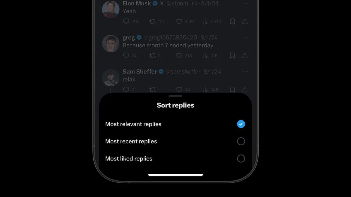 X (Twitter) yanıtları sıralama özelliği sunmaya başladı