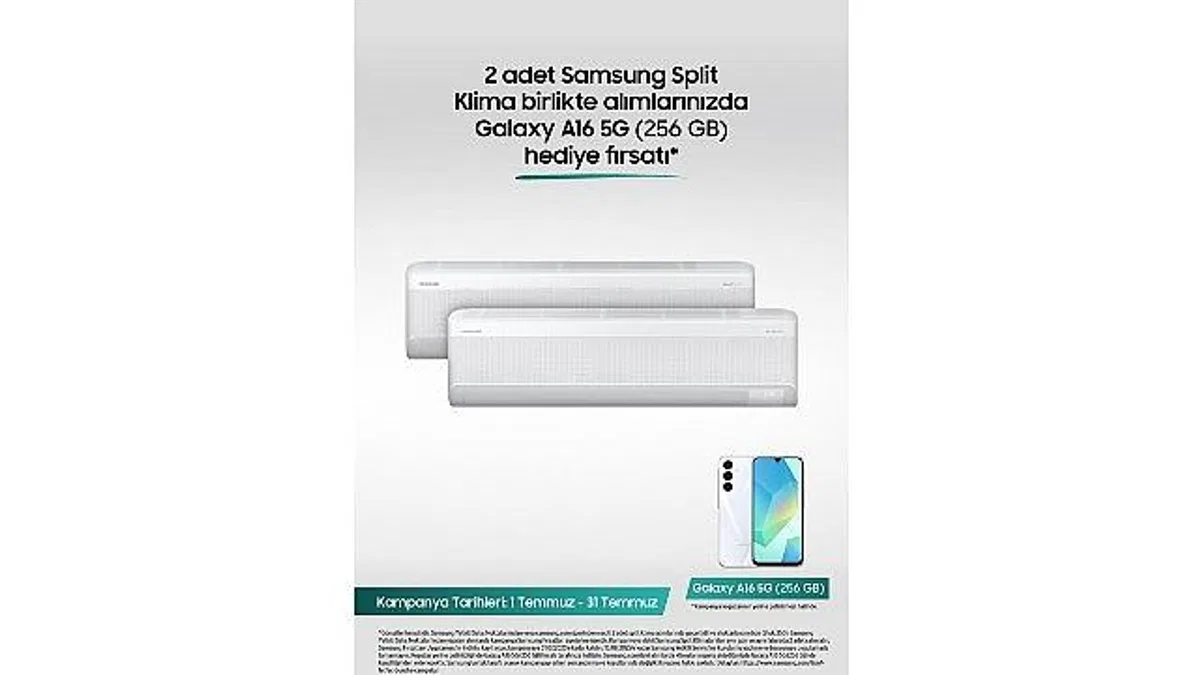 Samsung Split Klimalarda 2'li alımda Galaxy A16 5G telefon hediye fırsatı!