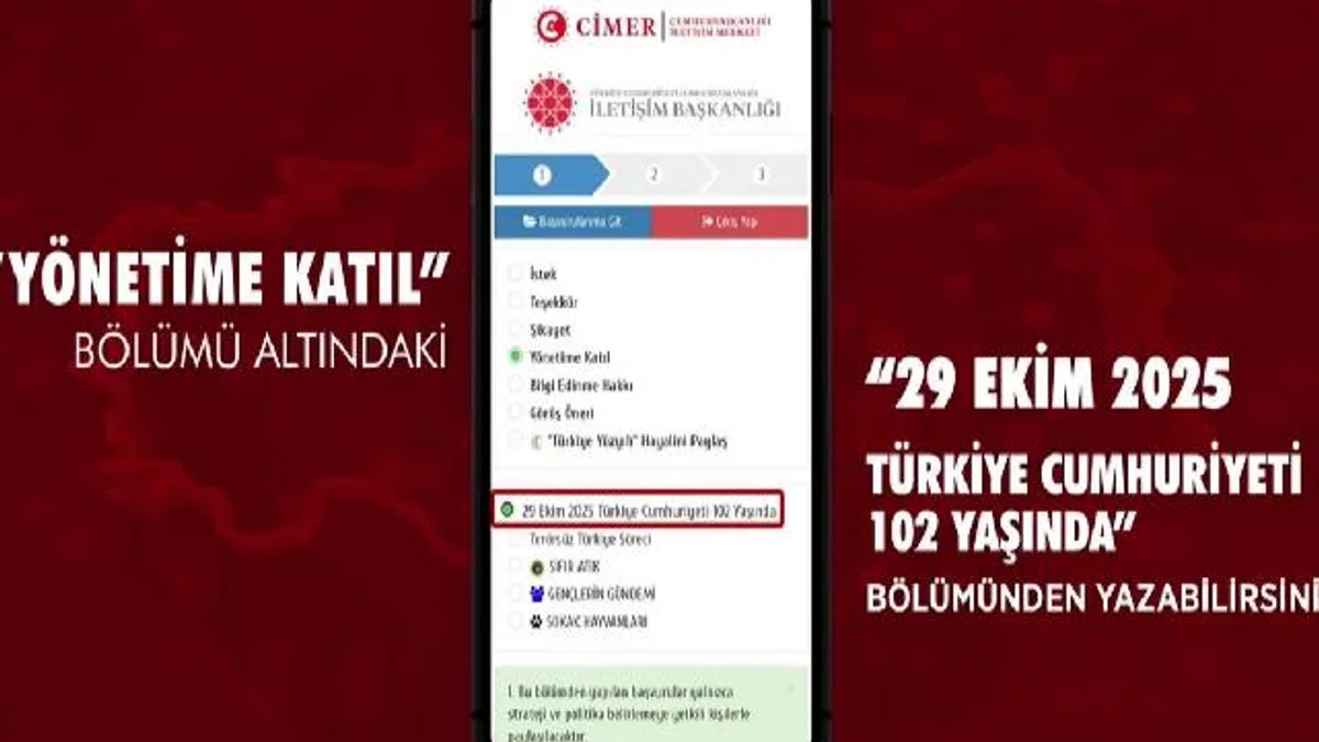 Vatandaşlar Cumhuriyet duygularını CİMER'den paylaşabilecek